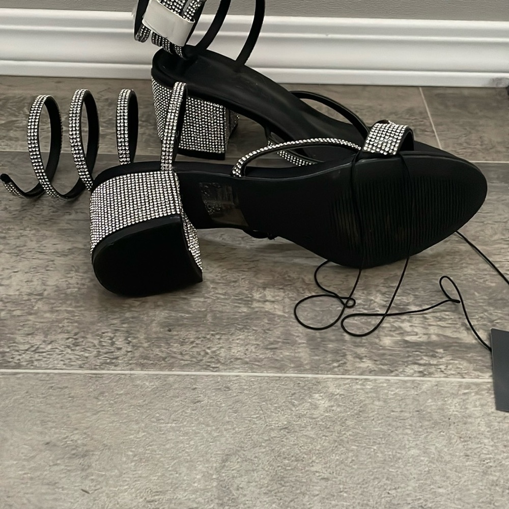 3/$40 Refuge Black and Silver Heels with Strappy Design - Picture 4 of 4